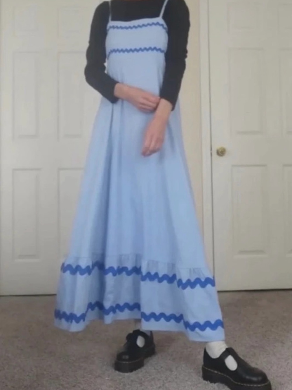 Light Blue Maxi Dress with Dark Blue Trim